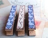 Purple Hearts - Decorated Clothespins Fridge Magnets - Set of 3