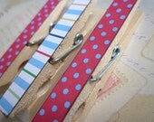 Candy Stripes Blue - Decorated Clothespins Fridge Magnets - Set of 3