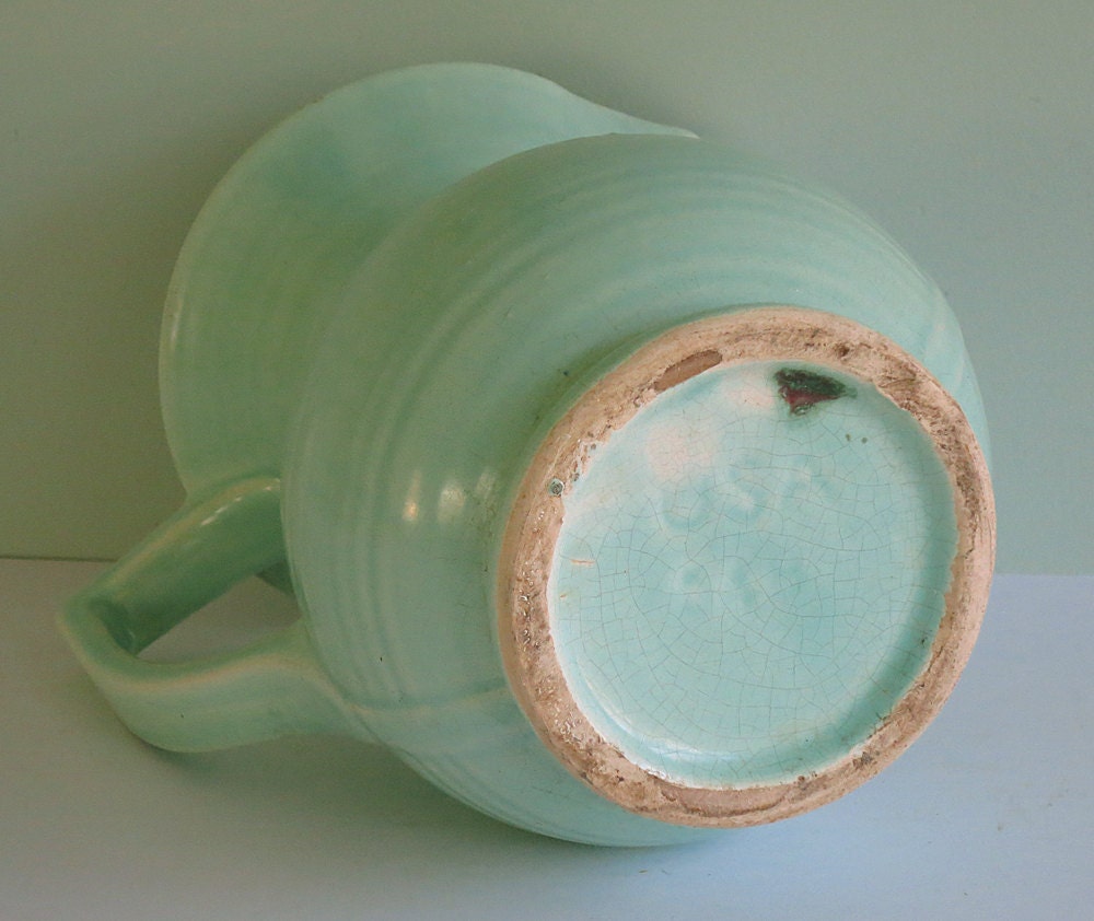 Vintage Farmhouse Pottery Pitcher or Vase in Light Green