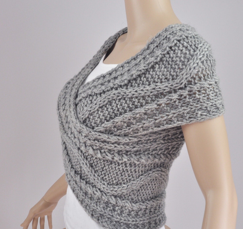 Hand knit vest, Cross Sweater, Capelet, Neck warmer in grey