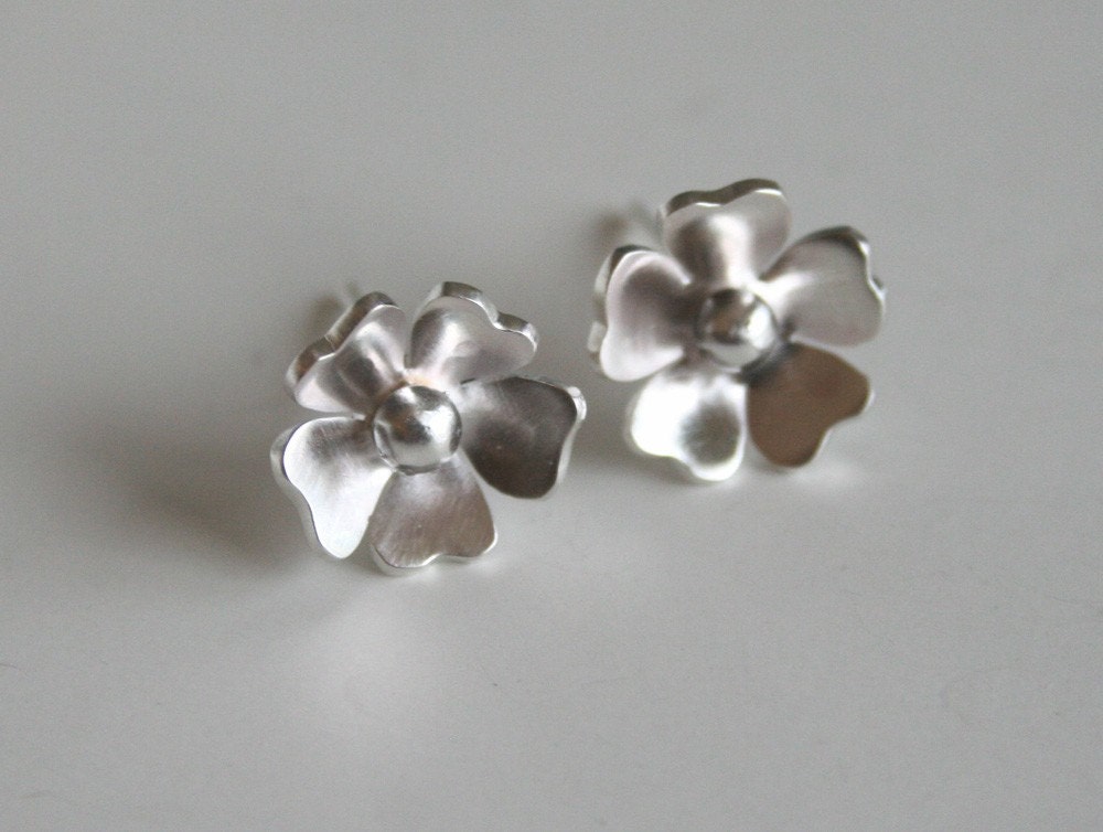 Petite Rose Silver Flower Post Earrings