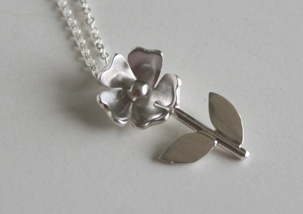 Rose with Stem and Leaf Necklace