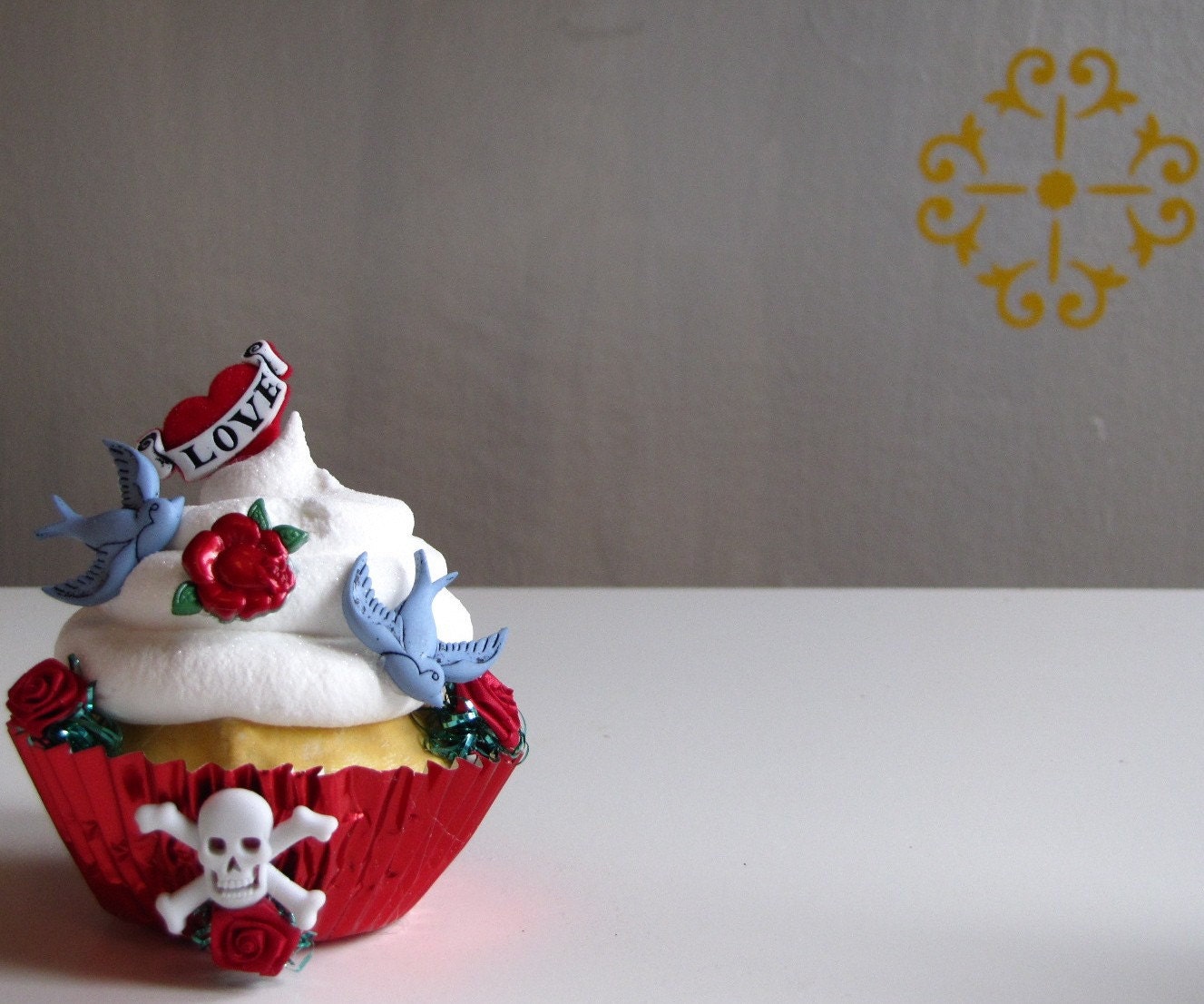Fake Cupcake Retro Rockabilly Tattoo Themed Entitled All Tatted Up Can be made Into A Photo or Business Card Holder