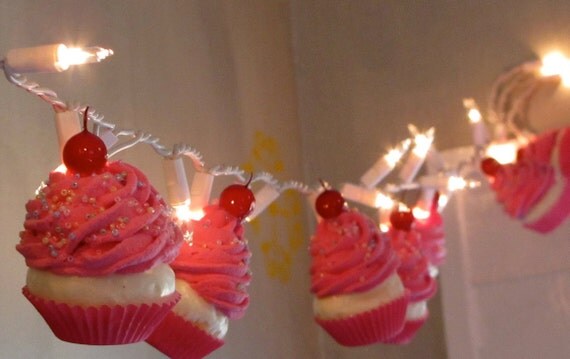 Fake Cupcake Valentines Day Cupcake String of Lights 12 Legs Orignal Concept Design 10 Pink Cupcakes Fab Bakery Decor Kitchens First on Etsy