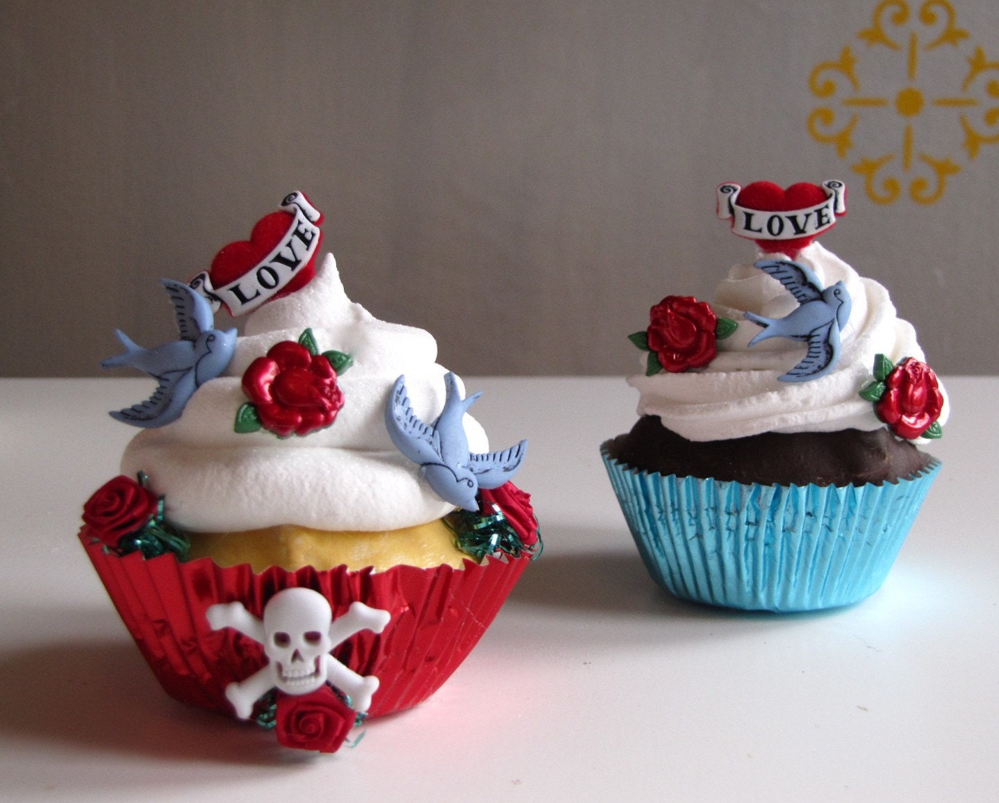 Fake Cupcake Retro Rockabilly Tattoo Themed Entitled All Tatted Up Can be made Into A Photo or Business Card Holder