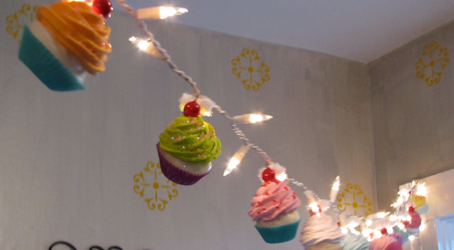 Fake Cupcake "Cupcake Lovers" String Lights 10 Mini Asst. Cupcakes 12 Legs Original Design & Concept Fab Bakery, Kitchen Decor First on Etsy