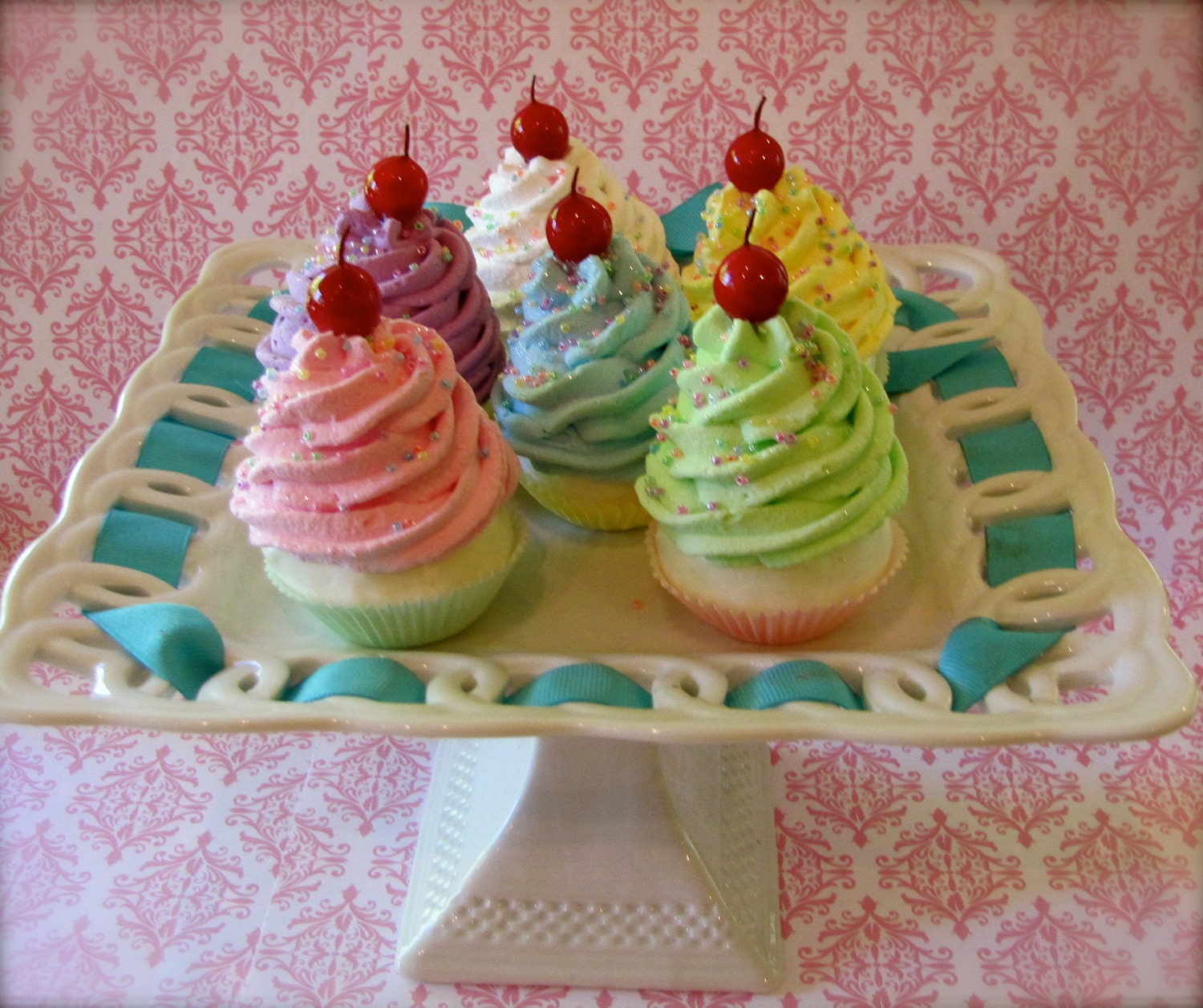 Fake Cupcakes Mini Cupcakes Set 6 "Marie Antoinette Let Them Eat Cake Collection" Pastel Colors for Photo Props, Can Be Made Into Ornaments
