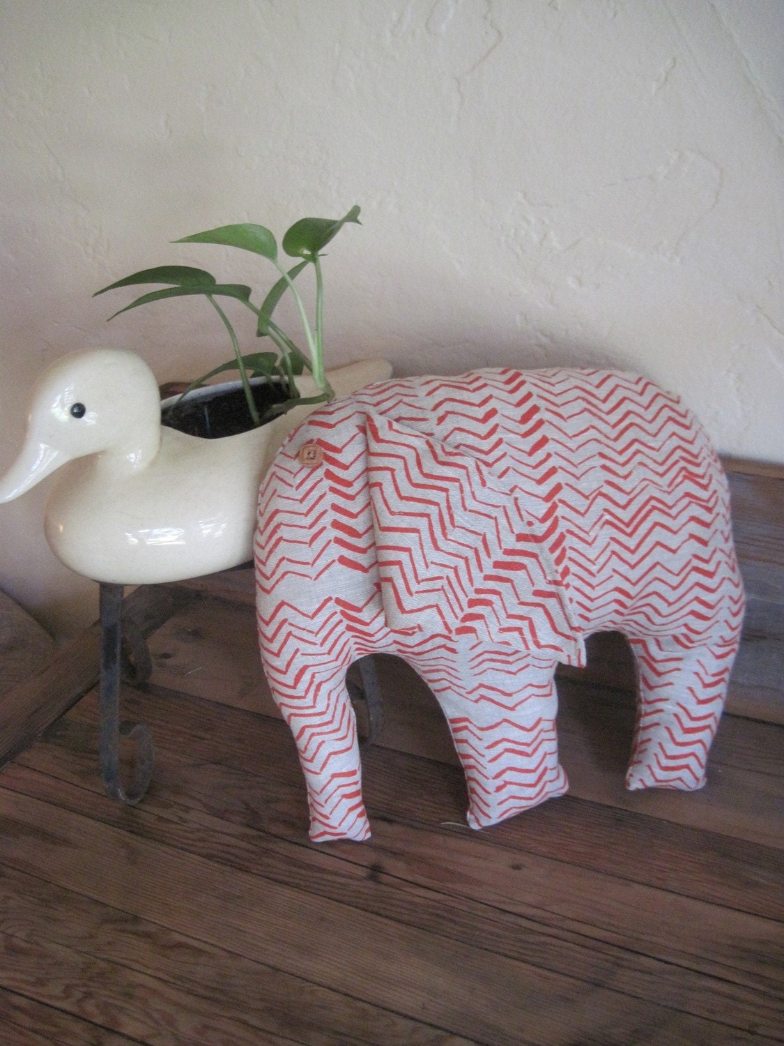 Elephant Pillow with orange chevron print