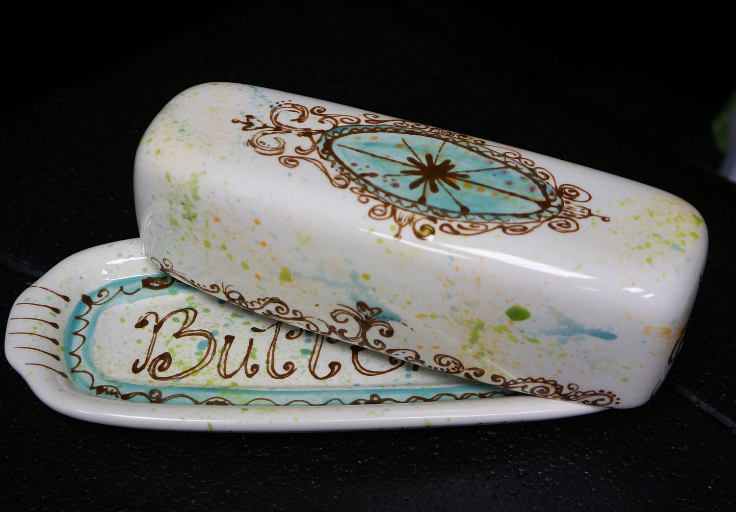 Fancy Butter Hand Painted Ceramic Butter Dish by TheWhimsicalWays