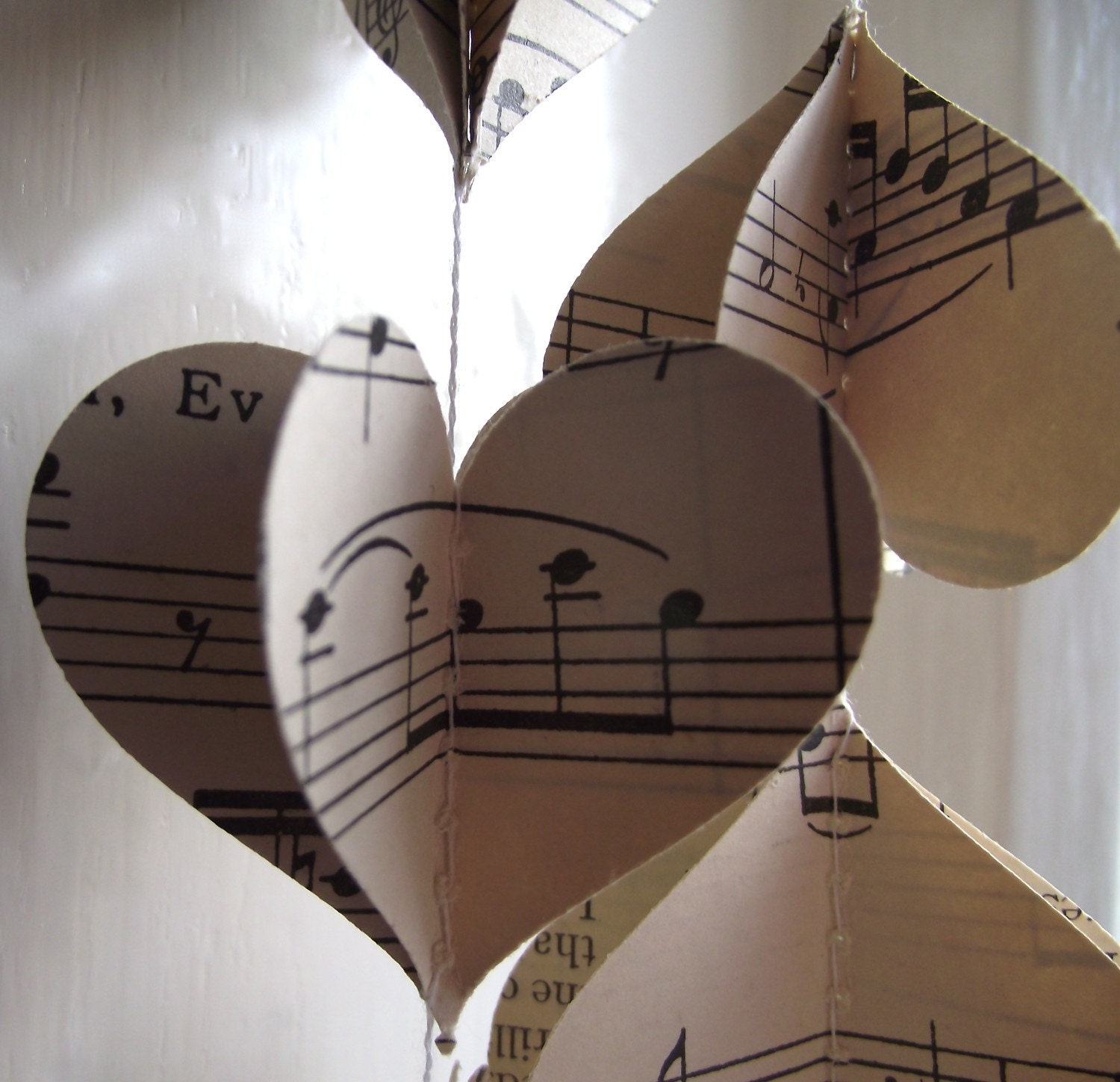 Vintage Music 3D Paper Mobile Heart Strings