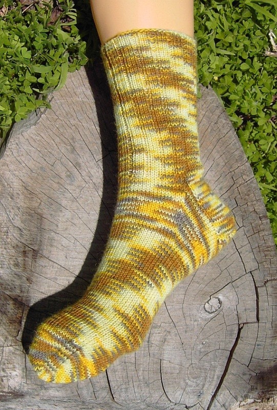 Tiger stripes hand knitted socks - medium to large size
