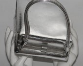 Vintage Box Purse Handbag Silver Metallic Frame Evening Bag Mad Men