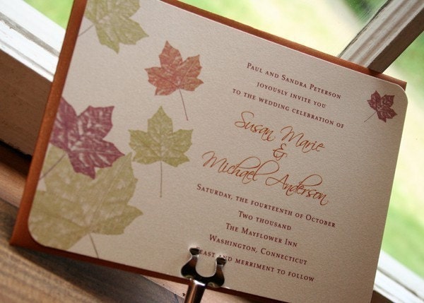 Wedding Invitation Maple Autumn  Fall Leaves  - Deposit to get started