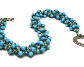 Turquoise Beaded Bracelet Beadweaving Handmade Seed Beads Jewelry Spiral Pattern 9" 23 CM