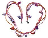 Handmade Polymer Clay Heart Charms Four Strand Necklace Valentine's Day Love Seed Beads Floral Canework MOP Hearts