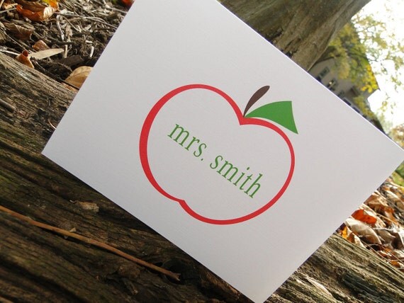 Custom Red Apple Teacher Note cards (set of 10) Il_570xn
