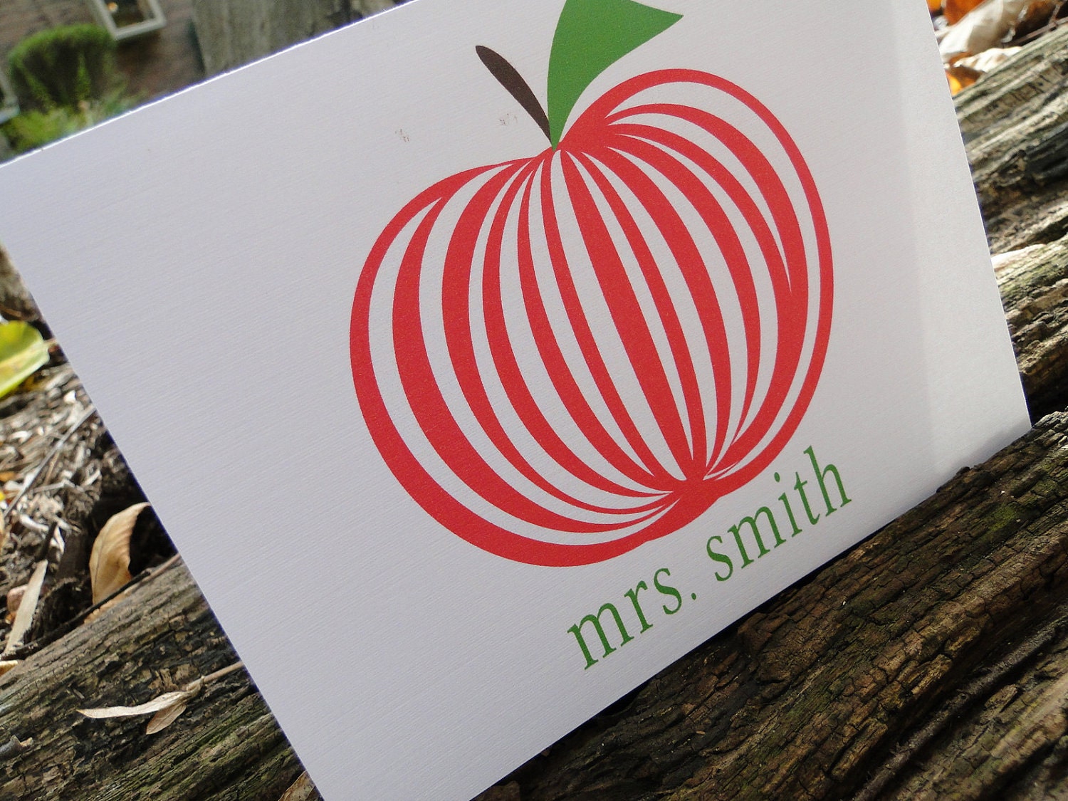Custom Striped Red Apple Teacher Note cards (set of 10) Il_570xn