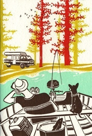 Fishing with Dog Letterpress Print