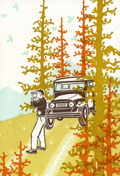 Bird Watcher Letterpress Print