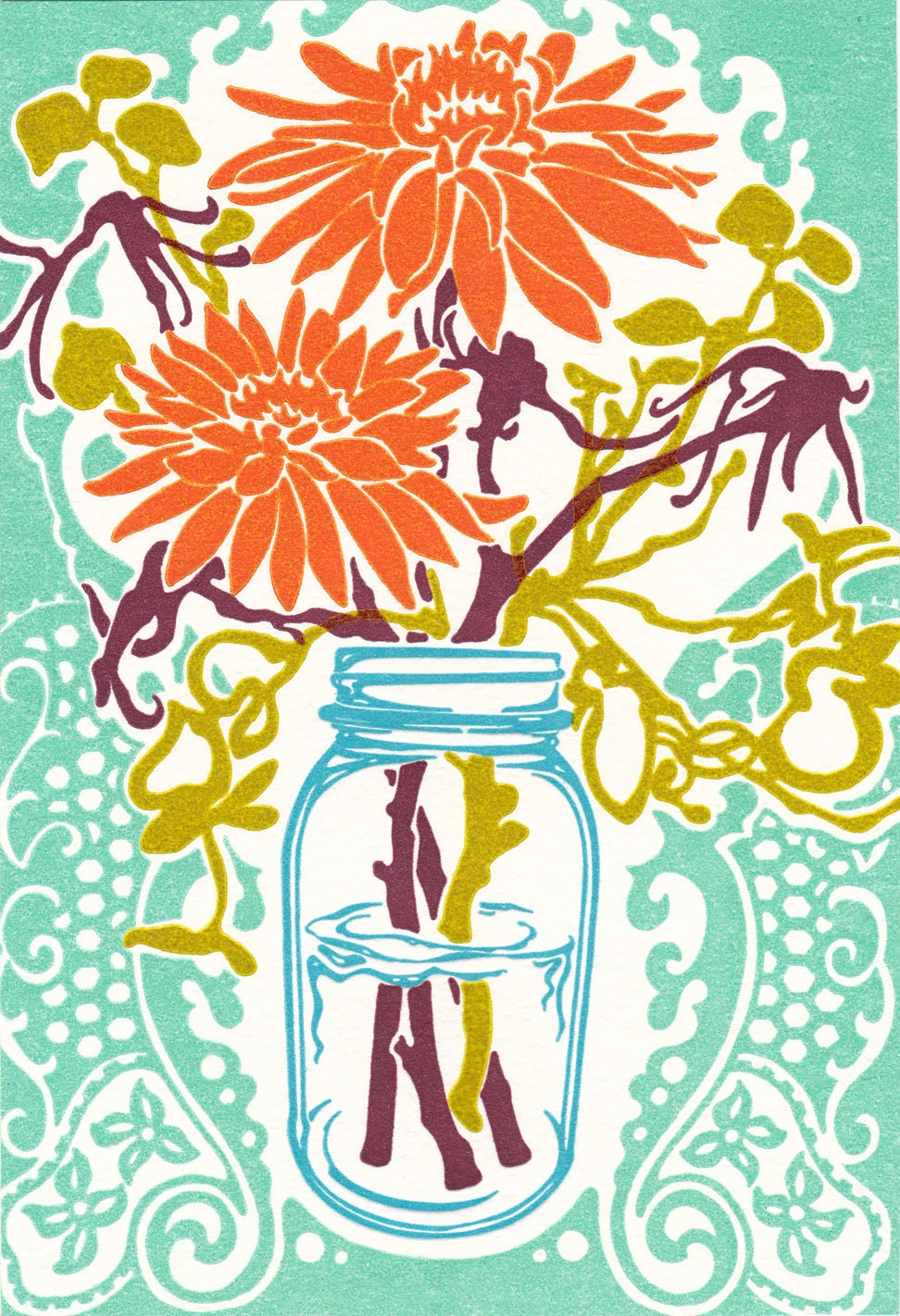 Mason Jar Flowers - Letterpress Card