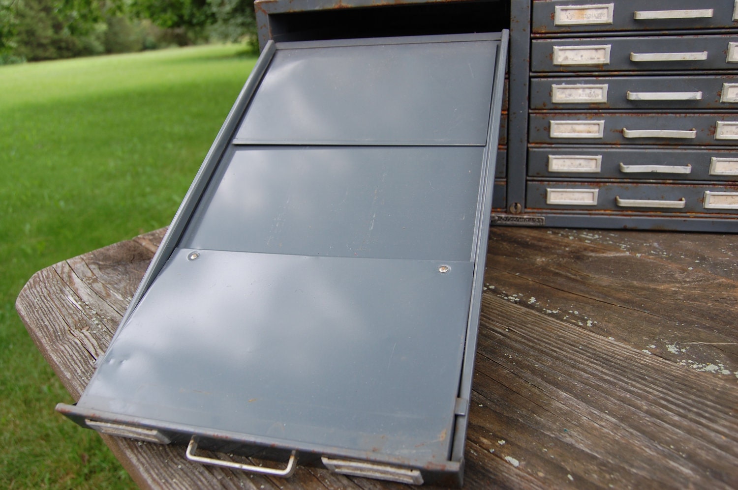 2 Industrial Steelmaster 12 Drawer Flat File Cabinet reserved for ARTIE