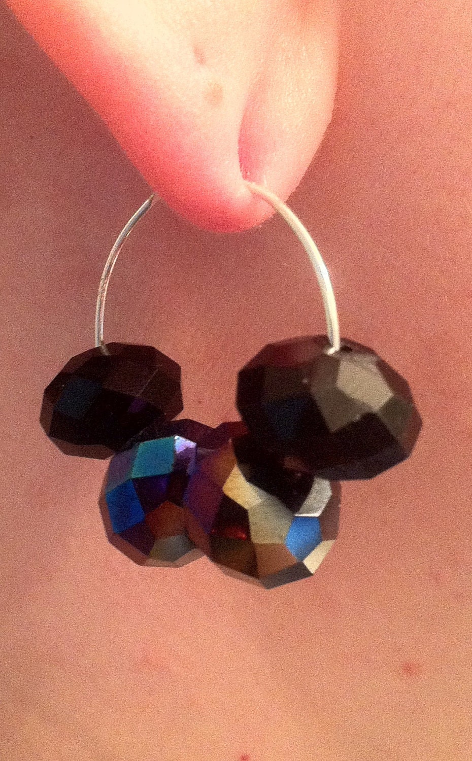 Sterling Silver Hoop Earrings Black Crystals