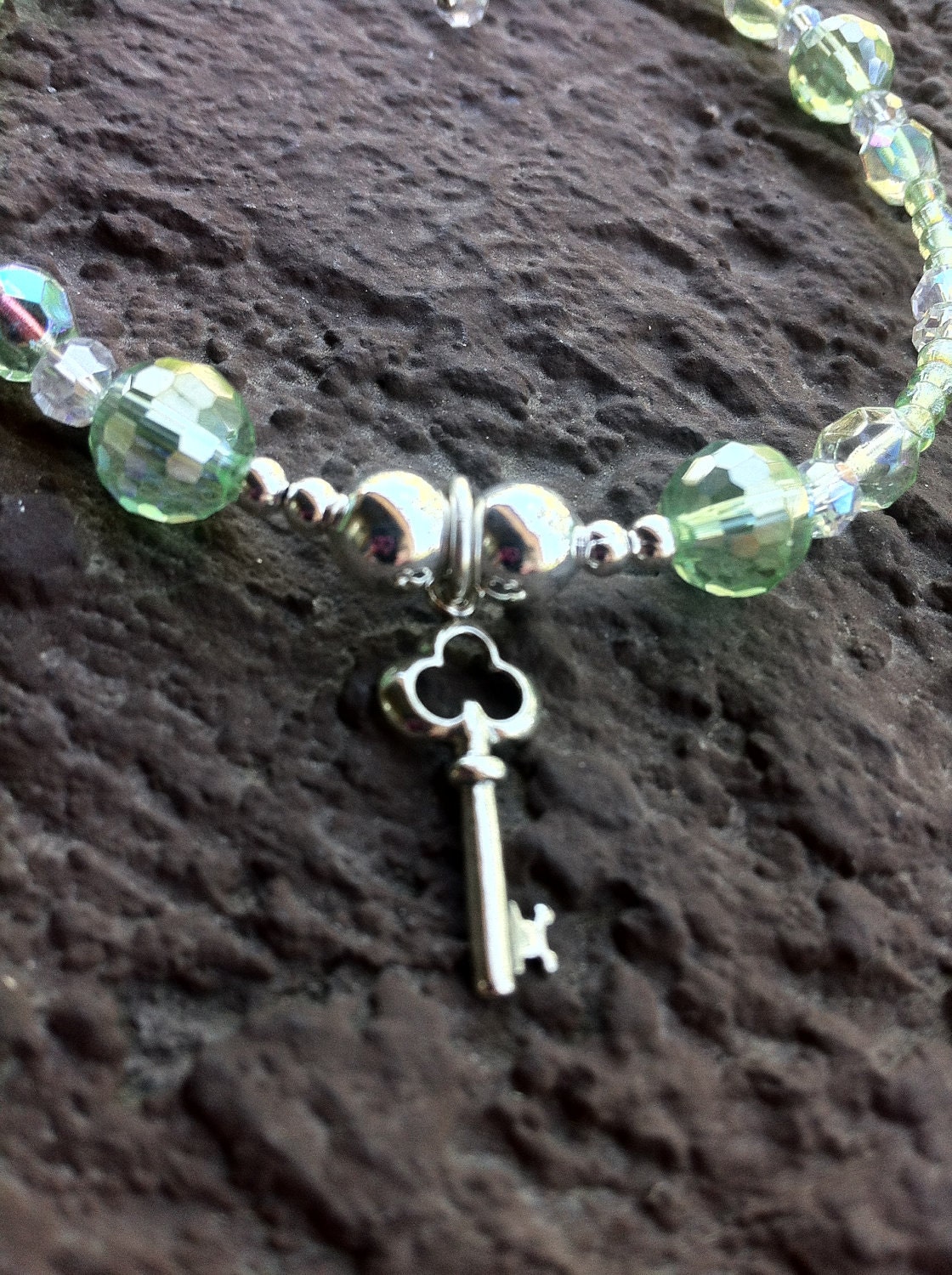 Key Anklet Sterling Silver Charm with czech glass and swarovski beads