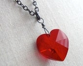 Red Heart Crystal Necklace on Gunmetal