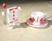 Miniature Teacup Necklace - Painting the Roses Red With Alice