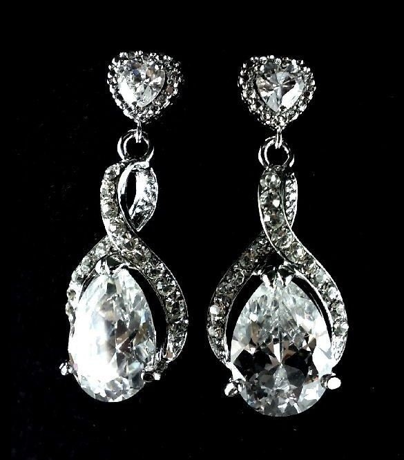 Infinity Wedding Jewelry, Twirl Bridal Earrings, Oval Teardrop, Heart Posts, TIA