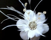 Floral Wedding Fascinator, Spring Bridal Flower, White or Ivory Feather Hair Accessories, NIRVANI