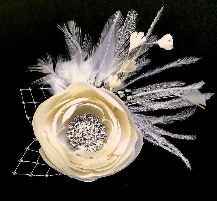 Wedding Fascinator, Flower Feather Bridal Hairclip, Woodland Hair Accessories or Dress Brooch, MELIANA MEDIUM