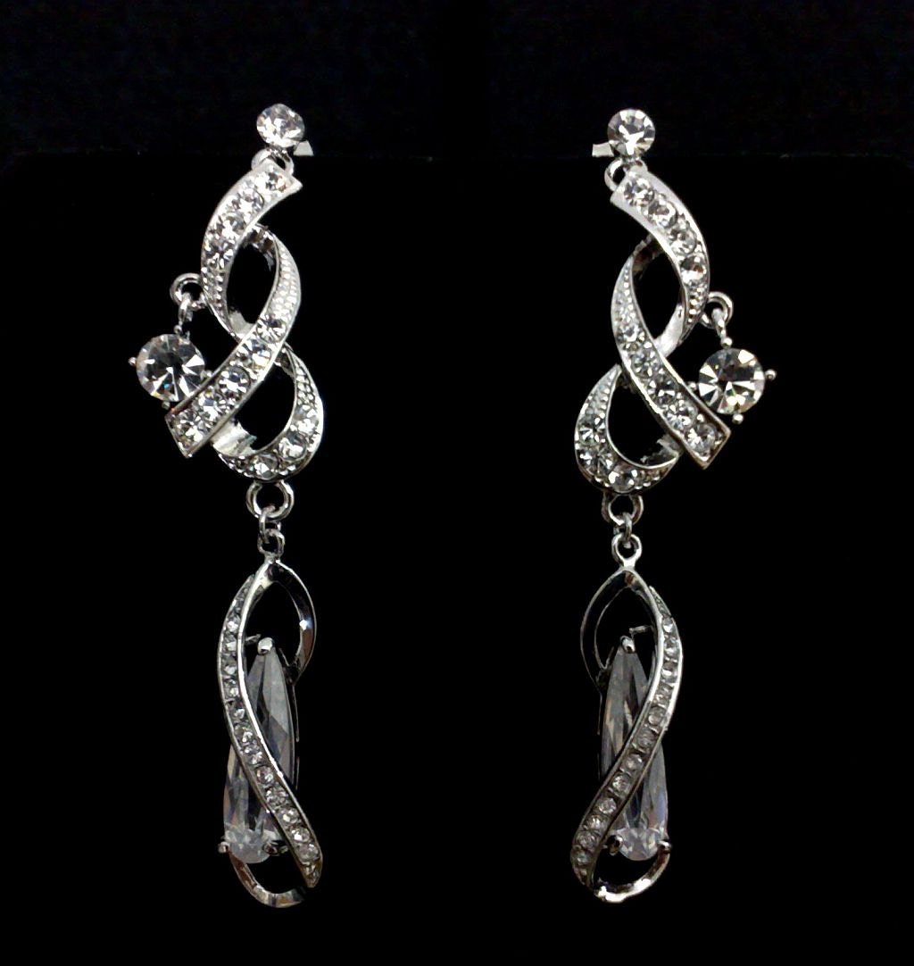 Infinity Bridal Earrings, Figure Eight Eternity Swarovski Crystal Silver Wedding Jewelry, FOREVER