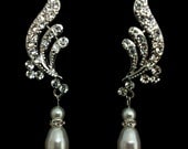 SALE - Steampunk Wings Earrings, Swarovski Crystal Pearl Wedding Jewelry, Offbeat Brides, WINGS