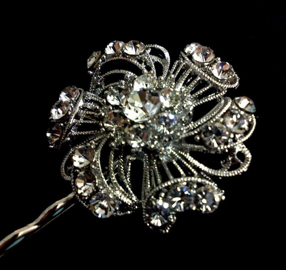 Gatsby Wedding Art Deco Style, Swarovki Crystal Hair Jewelry, Bridal Bobby Pin, Rhinestone Headpiece, SPIRAL
