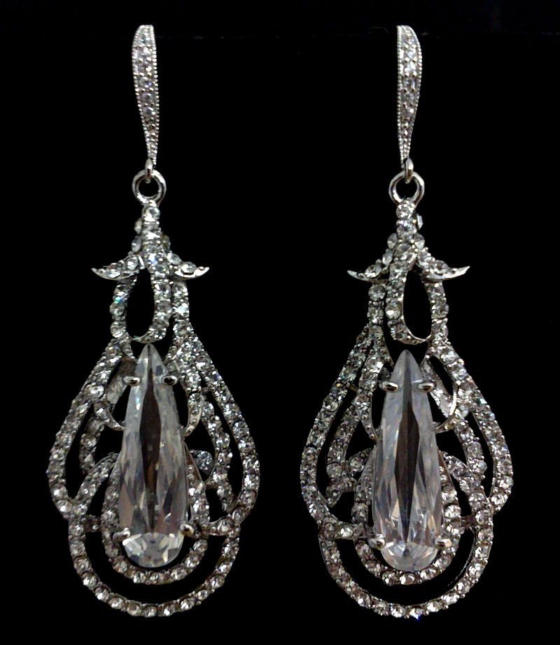 Statement Bridal Necklace and Celebrity Teardrop Earrings, Hollywood Glamour Weddings Jewelry, MERYL