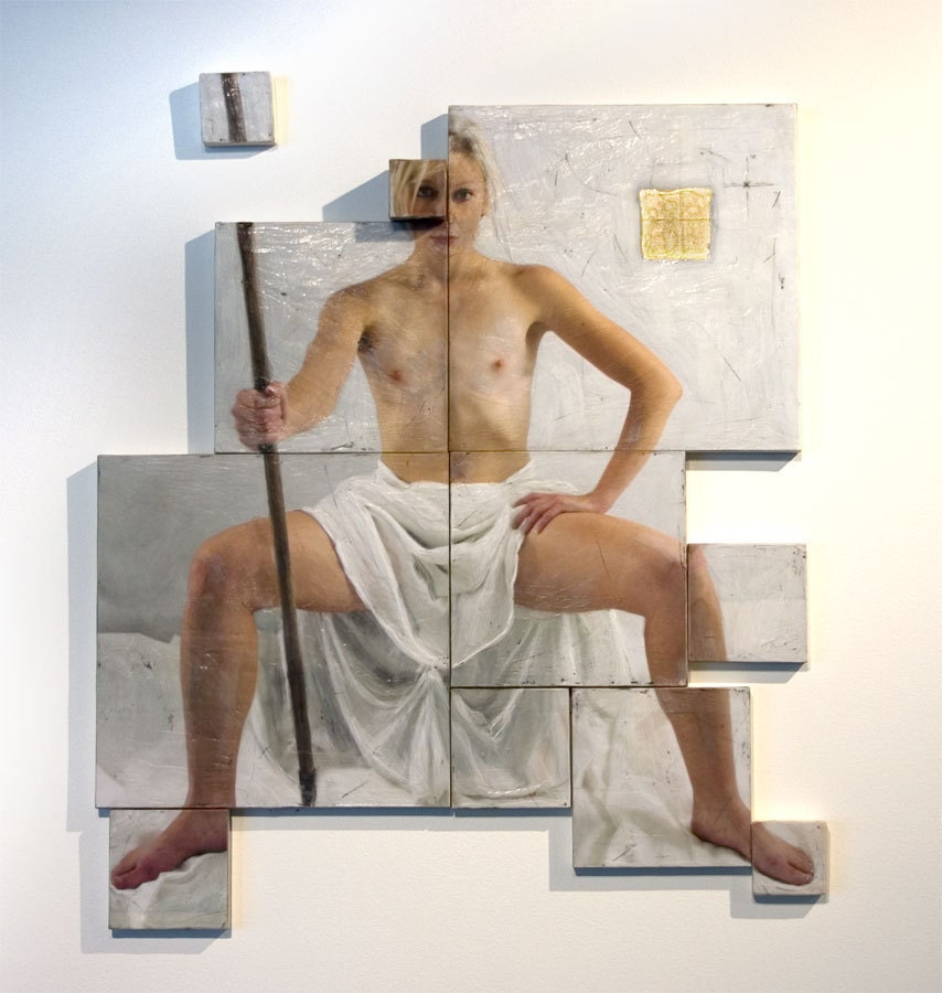 Reconstructions - The Gatekeeper - SALE mixed media encaustic artwork multiple panels