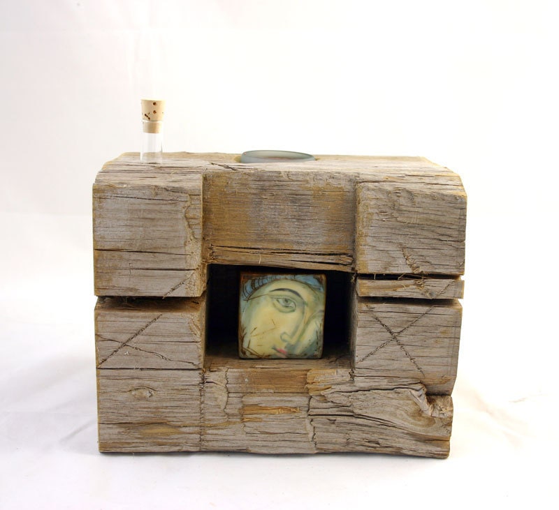 Sacred spaces - Ave Maria Shrine- original encaustic mixed media with reclaimed barn wood