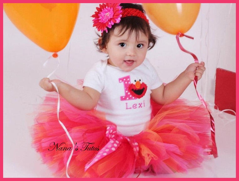 Birthday Elmo with Number, Party Outfit, Polka Dots and Elmo, Theme Parties in Size 1yr thru 5yrs