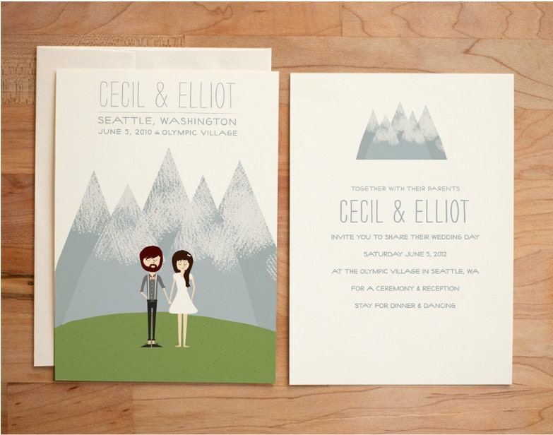 Illustrated Wedding Invitation Set - Custom Couple - Cecil & Elliot