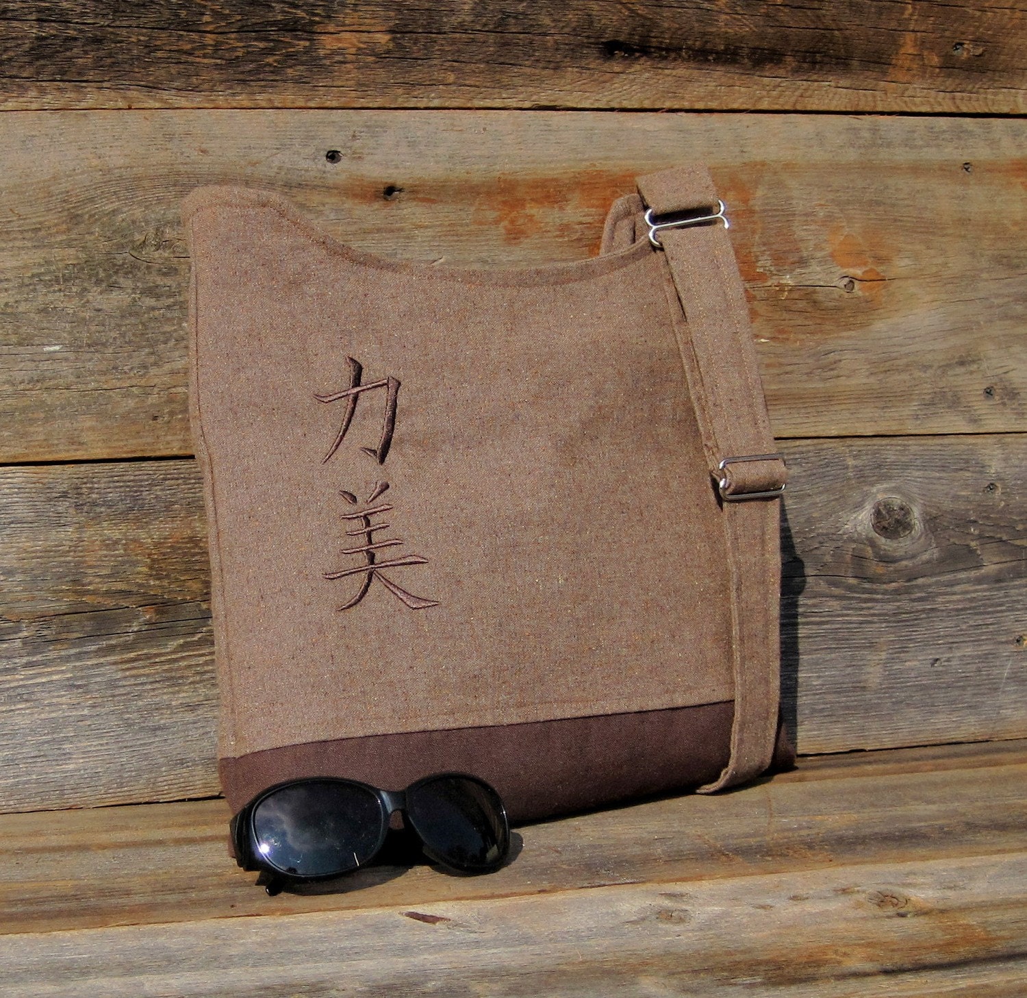 You Pick the Colors, Sweet Satchel with Kanji Symbols for Strength and Beauty, Made with Recycled Fabrics