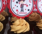 Red and Black Customized Pirate Cupcake Toppers  1 Dozen(12)
