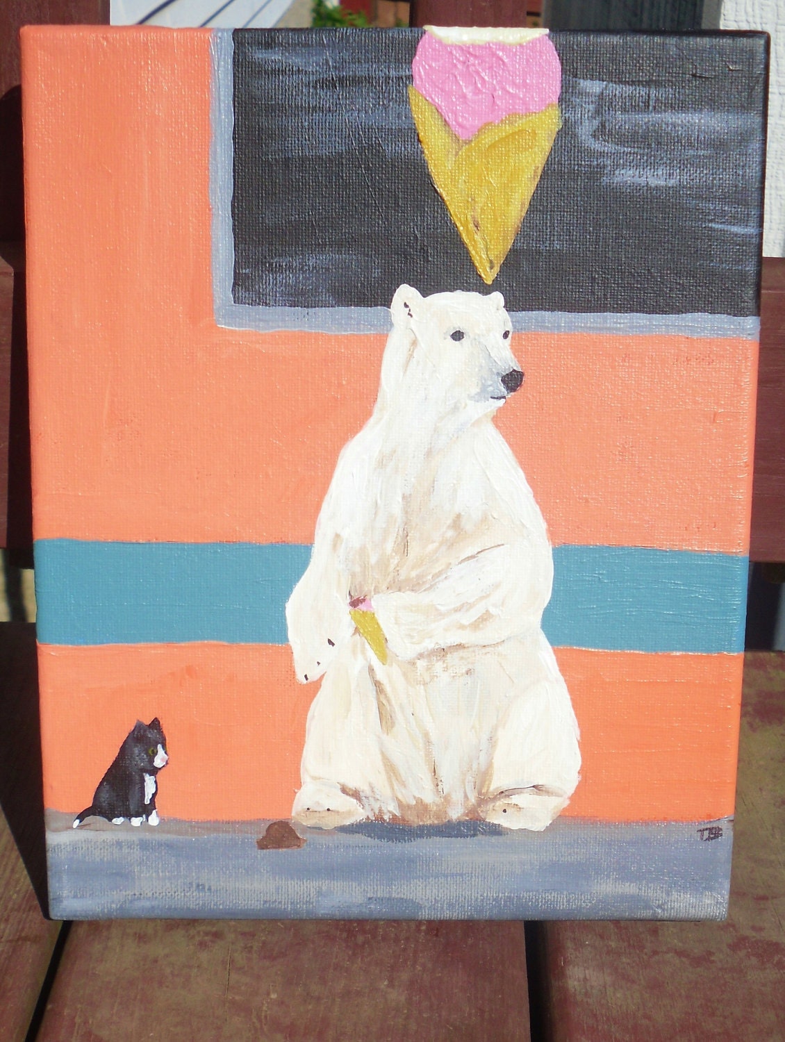 Temptations     8x10 original painting of polar bear and kitten