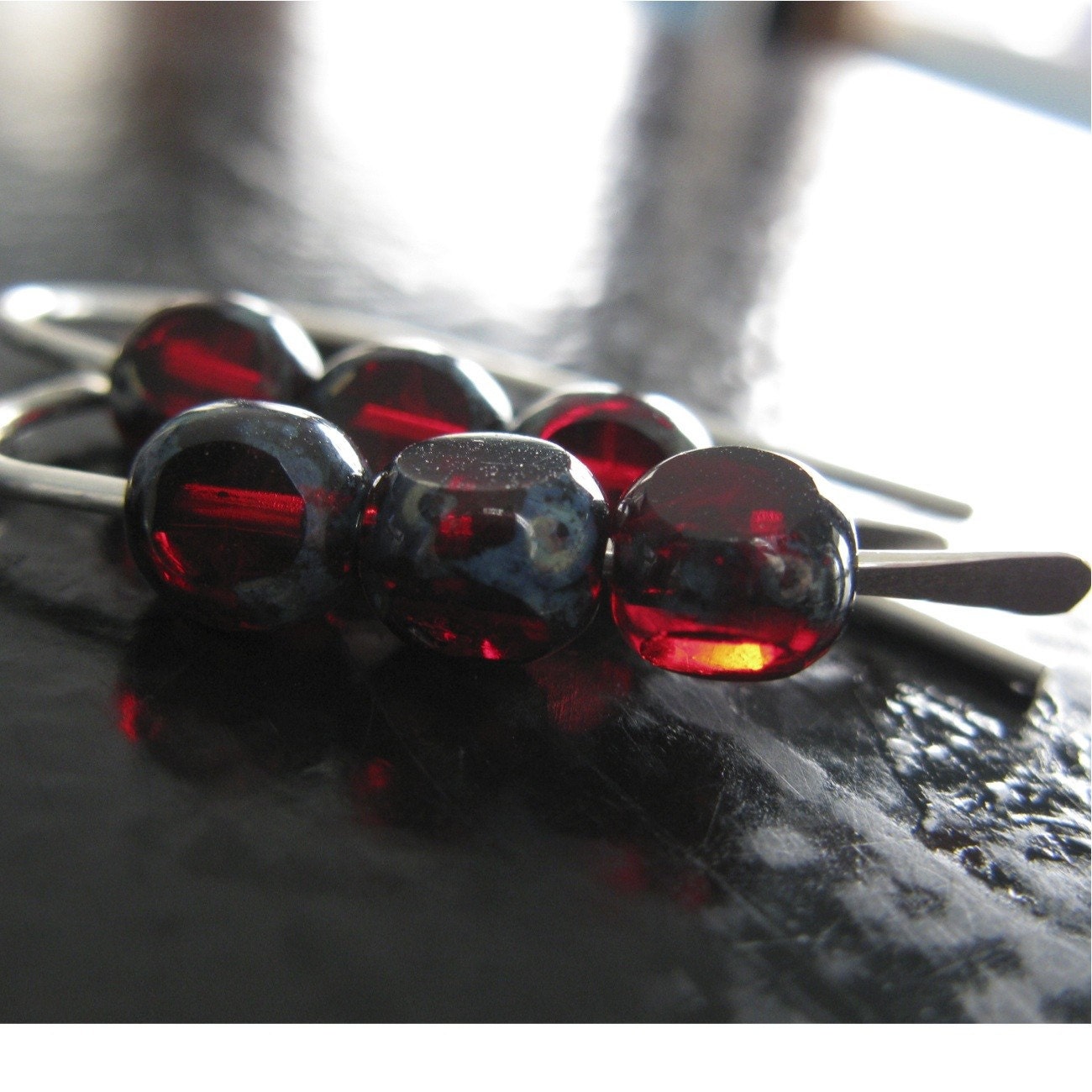 CRIMSON. solid sterling silver and crimson red glass picasso earrings