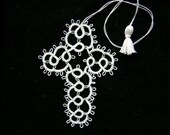 WHITE           Cross Bible Bookmark handemade tatting on ETSY free shipping