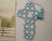 Cross Bookmark Light Blue Tatted Lace Handmade Tatting