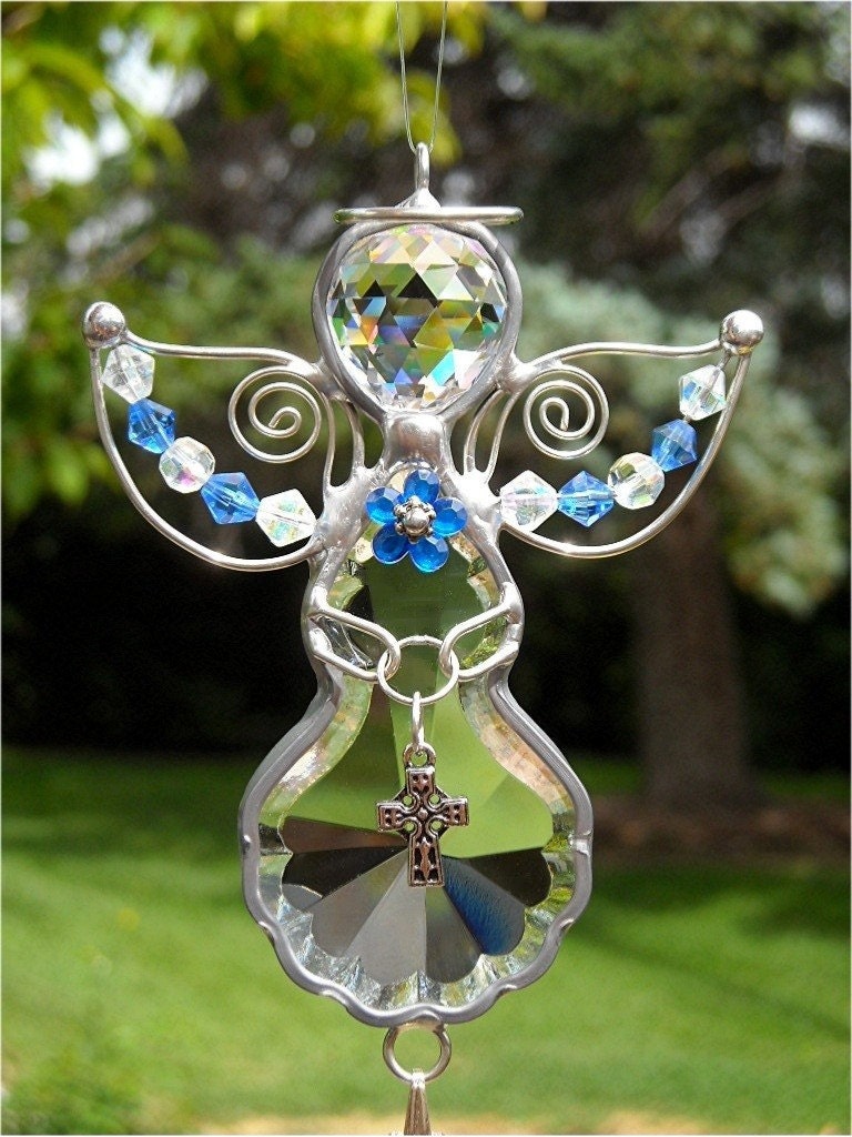 Crystal Prism Angel Suncatcher by JasGlassArt on Etsy