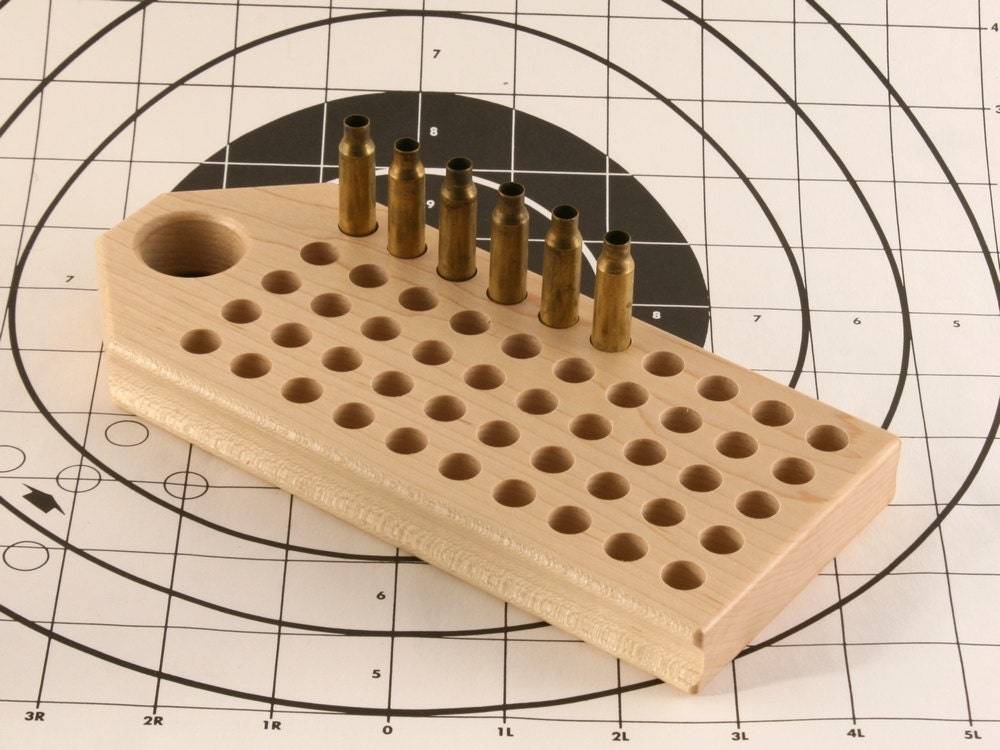 Maple reloading block with standard holes for pistol calibers - 10mm diameter - .380 ACP, etc.