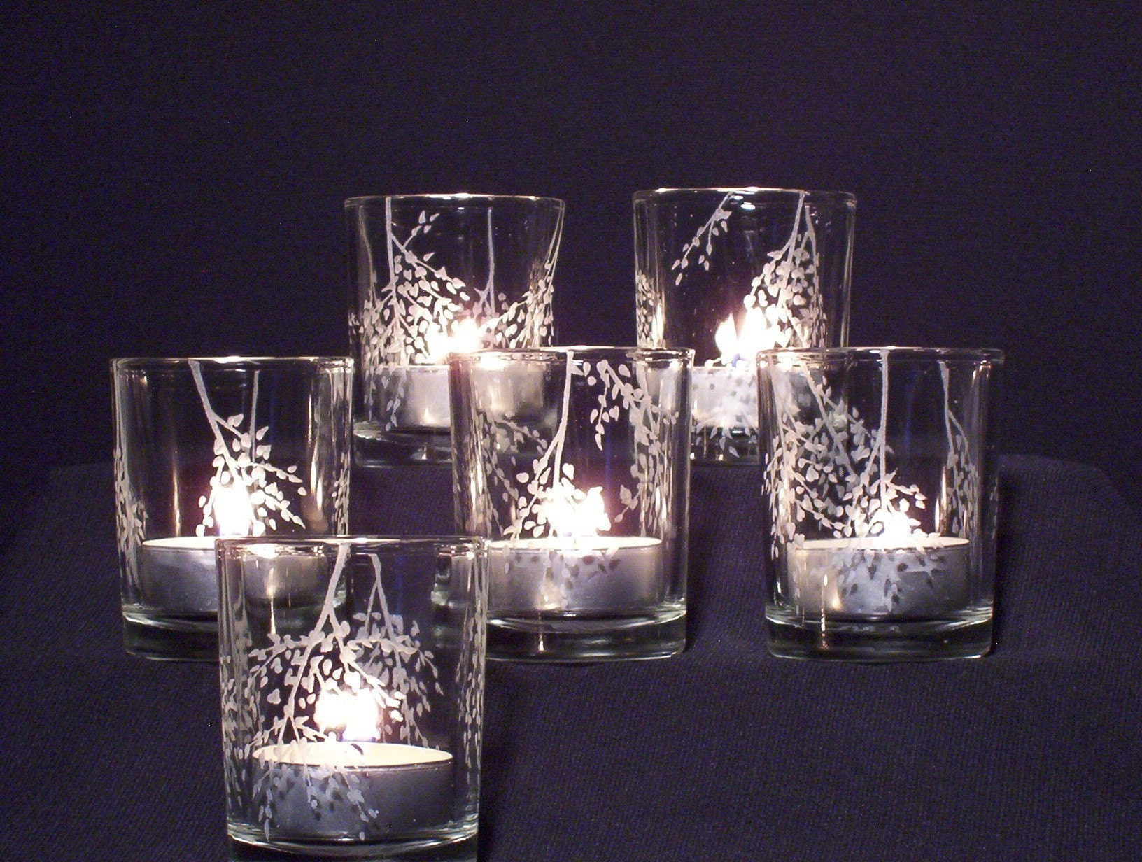 6 Hand Engraved Candle Holders . 'Branches and Leaves'