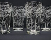 4 Pint Glasses Hand Engraved . 'Branches and Leaves' . Bridesmaid and Groomsmen Gift . Take 15% OFF At Checkout